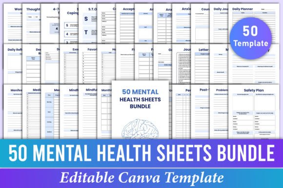 Download 50 Mental Health Sheets Bundle Canva Kdp - Premium Resources